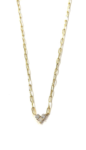 vermeil over sterling silver paperclip chain with a heart with three cz's.
