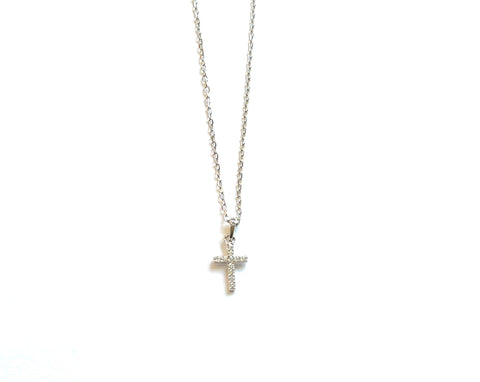 Sterling silver cz mini cross necklace