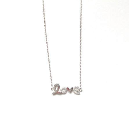 Sterling silver alternating cz cursive love chain necklace.