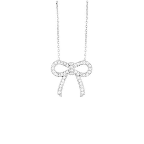 Sterling silver chain necklace with a cz bow.