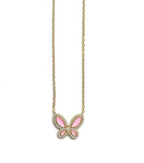 Vermeil over sterling silver necklace with a pink enamel and cz pendant