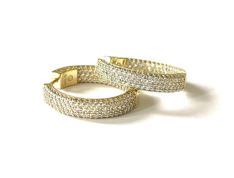 Vermeil over sterling silver pave cz inside out hoops.