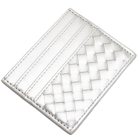 Silver basketweave card holder.