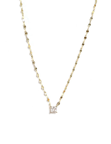 Vermeil over sterling silver mirror chain with square shaped cz pendant