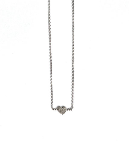 Sterling silver bead bar necklace with a cz heart pendant in the middle of the bar.