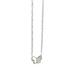 Sterling silver mother of pearl and cz butterfly necklace with  a paperclip chain