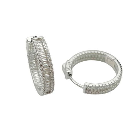 Sterling silver Inside out cubic zirconia baguette hoops.