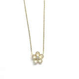 Vermeil over sterling silver cz open flower necklace with a small round cz stone in the center.