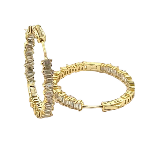 Vermeil over sterling silver cubic zirconia staggered stones inside out hoop earrings. 