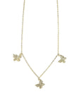 Vermeil over sterling silver necklace with three dangling cz butterflies.