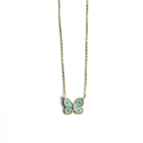 Vermeil over sterling silver turquoise enamel and cz butterfly necklace.