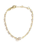 Vermeil over sterling silver paperclip bracelet with round cz stone.