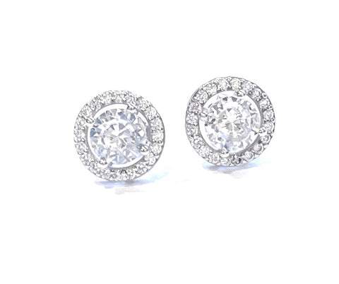 Sterling silver round cz halo stud earring