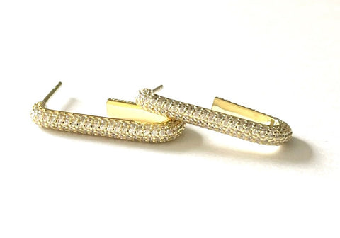 Vermeil over sterling silver cz long pave cz hoops