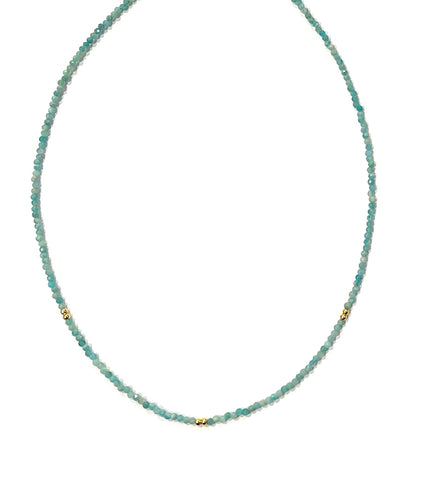 Natural turquoise, lighter color gemstone beaded choker with vermeil over sterling silver beads.