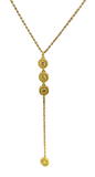 Vermeil over sterling silver lariat necklace with three cz pave circle drop.
