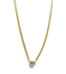 Vermeil over sterling silver necklace with a pink cz bezel heart.