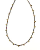 Natural blue dumortierite gemstone beaded choker with dangling vermeil over sterling silver beads.