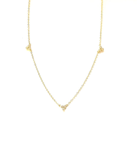 Vermeil over sterling silver chain with three triple cluster cz's 