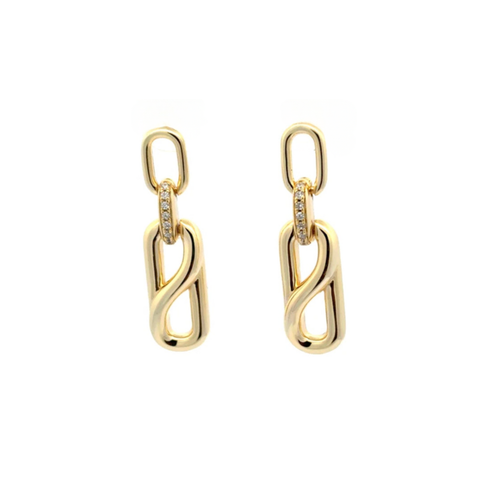 Vermeil over sterling silver paperclip drop earrings with cubic zirconia stones.