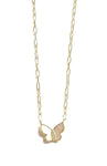Vermeil over sterling silver mother of pearl and cz butterfly necklace with a paperclip chain