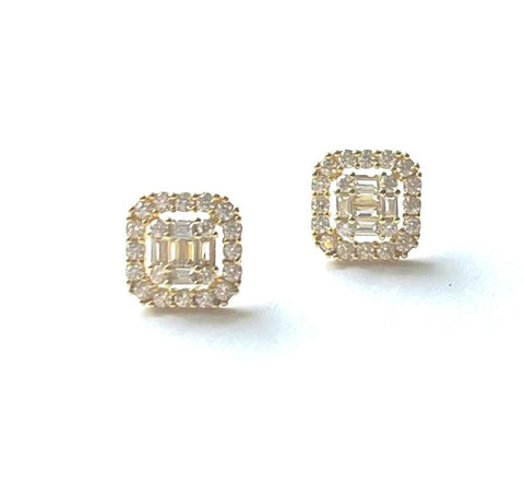 Vermeil over sterling silver halo square cz stud earring.