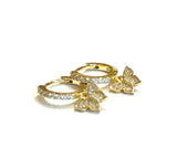 Vermeil over sterling silver cz huggie with a cz dangling butterfly earrings.