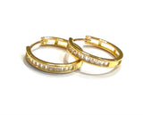 Vermeil over sterling silver cz baguette small hoop earrings.