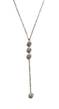 Sterling silver lariat necklace with three cz pave circle drop.