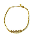 Vermeil over sterling silver beaded bracelet with five cz clovers.