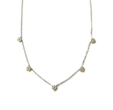Sterling silver chain necklace with five small cz dangling clovers.