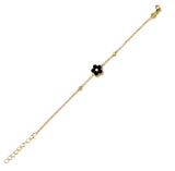 Vermeil over sterling silver chain bracelet with a black enamel flower with cubic zirconia stones.