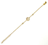Vermeil over sterling silver chain bracelet with a mother of pearl flower with cubic zirconia stones.
