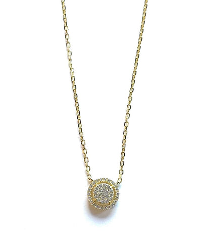 Vermeil over sterling silver pave cz round halo necklace