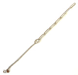 Vermeil over sterling silver 1/2 paperclip 1/2 double chain bracelet with a mariner link in the center.