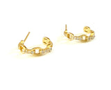 Vermeil over sterling silver chain link cz huggie earrings.