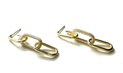 Casey Triple Link Dangle With Pave CZ Stones Earrings