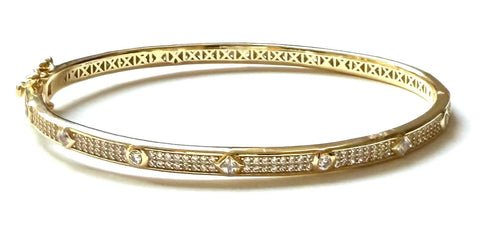 Vermeil over sterling silver cubic zirconia bangle with alternating  diamond and round cubic zirconia stones.