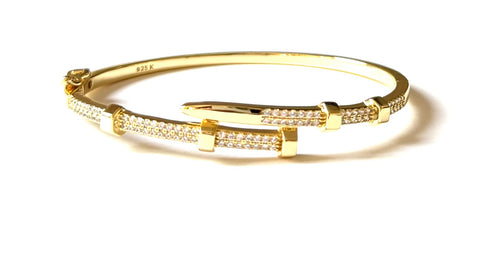 Vermeil over sterling silver bolt nailhead cubic zirconia bangle bracelet.