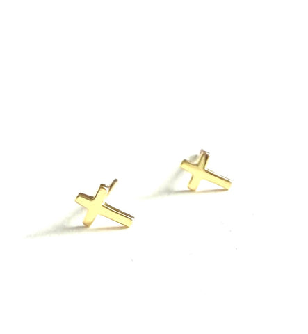 Vermeil over sterling silver cross stud earrings.