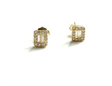 Vermeil over sterling silver emerald shaped stud earrings with cubic zirconia stones.