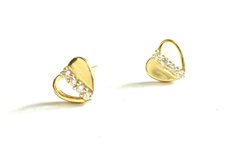 Vermeil over sterling silver 1/2 open stud earrings with a row of cubic zirconia stones.