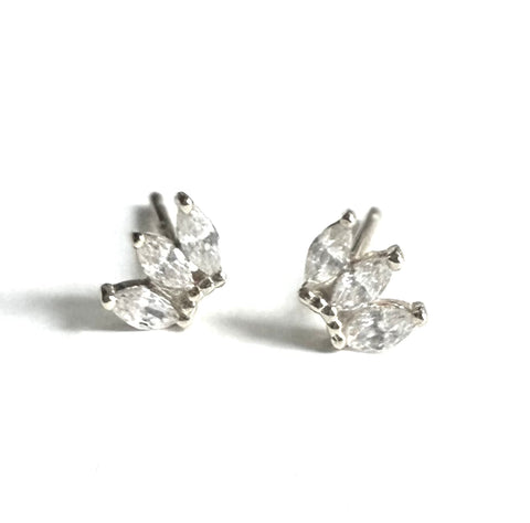 Sterling silver triple cz marquis stud earrings.