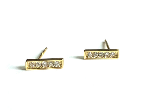 Vermeil over sterling silver cz bar stud earrings.
