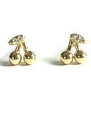 Vermeil over sterling silver cherry stud earrings with cubic zirconia stones.