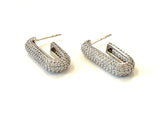 Sterling silver long cz pave hoop earrings.
