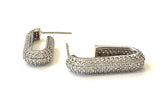 Sterling silver long cz pave hoop earrings.