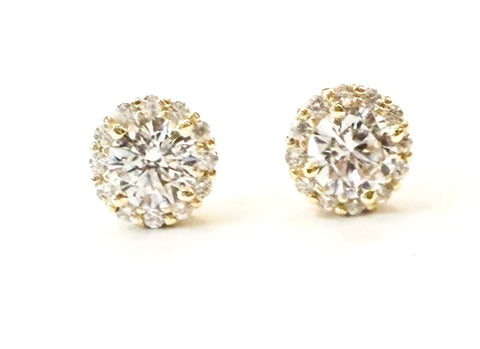 Vermeil over sterling silver round cz halo stud earrings.
