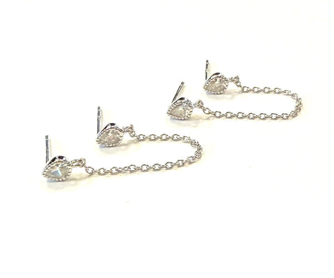 Sterling silver chain with two cz pear shaped stones, one for each piercing.   Must have a double piercing to wear. 
