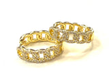 Vermeil over sterling silver cuban chain cz hoop earrings.